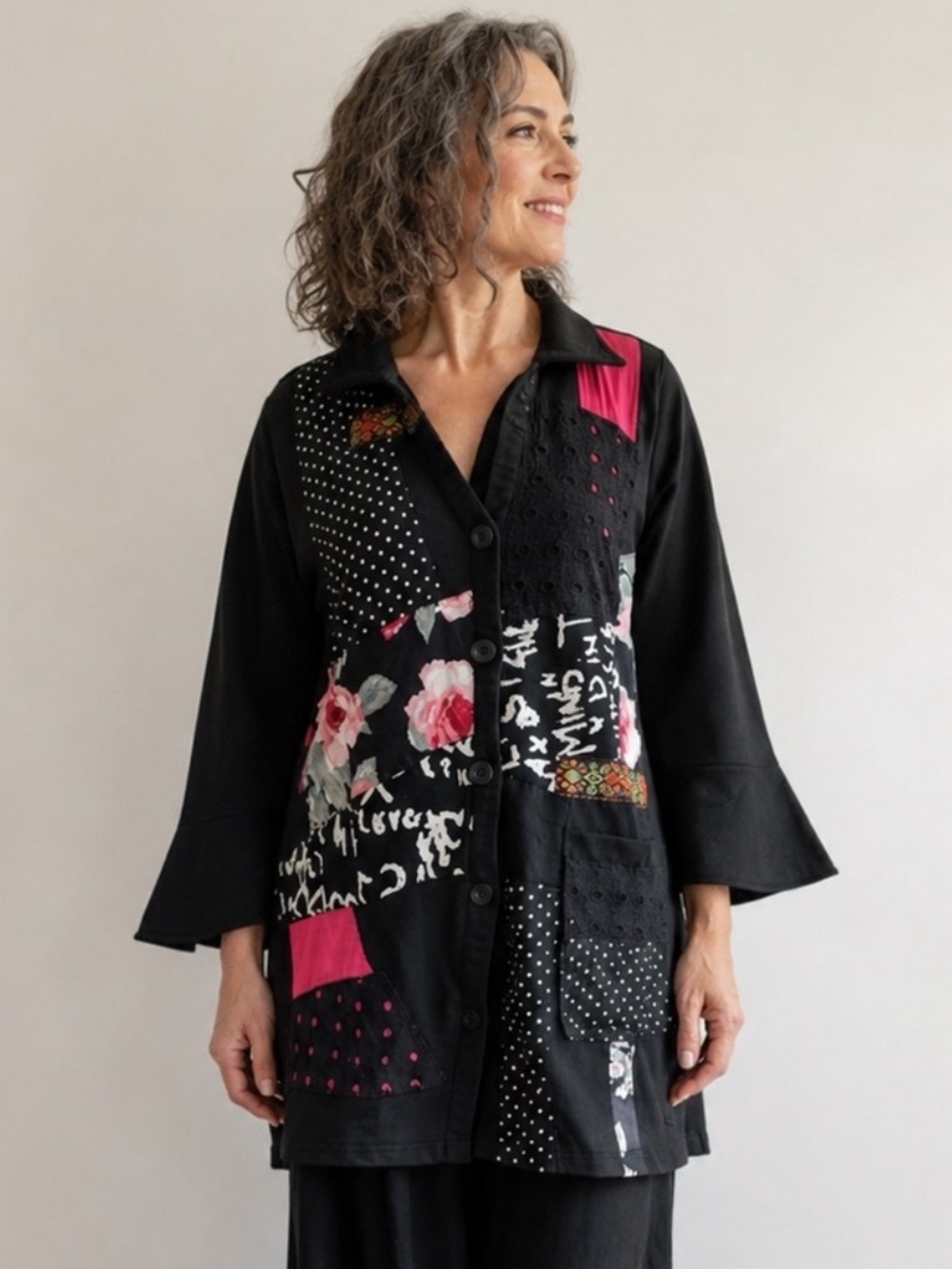 Japanese inspired Patchwork Artwear Tunic Jacket Boho Lagenlook Chic